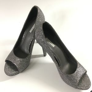 Vera Wang Silver/Black Peep Toe Pump Heels